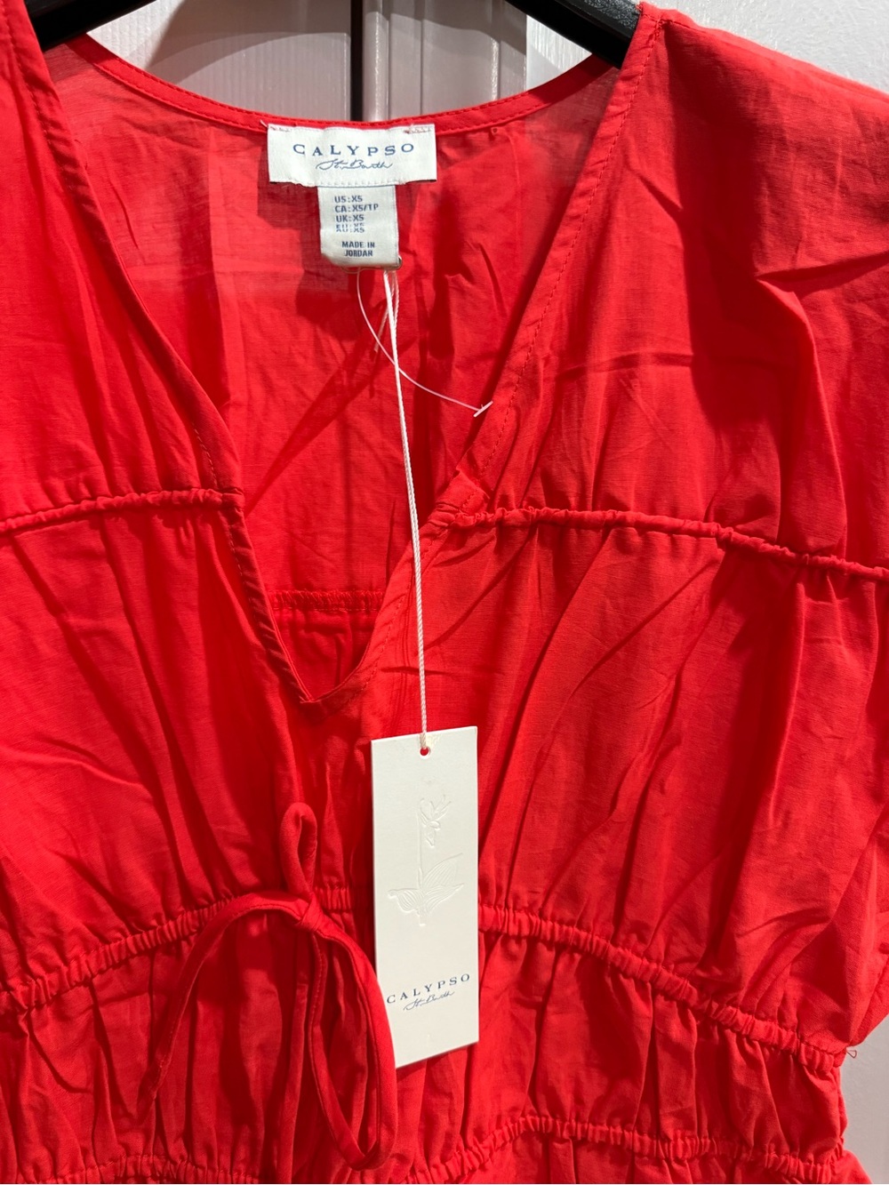Calypso St. Barth Red Tie-Front Peplum Blouse - Picture 2 of 3